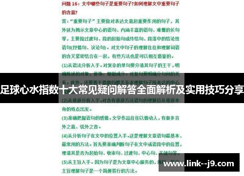 足球心水指数十大常见疑问解答全面解析及实用技巧分享